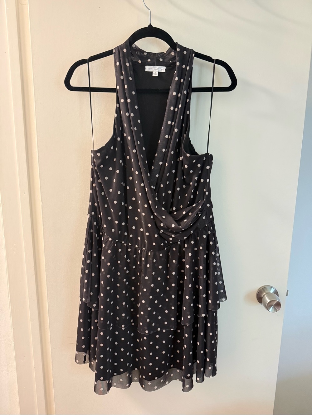 Socialite Black Polka Dot Draped Mini Dress